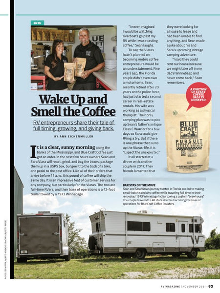 We are HONORED to have been featured in RV Magazine November 2021! COFFEE ON!!